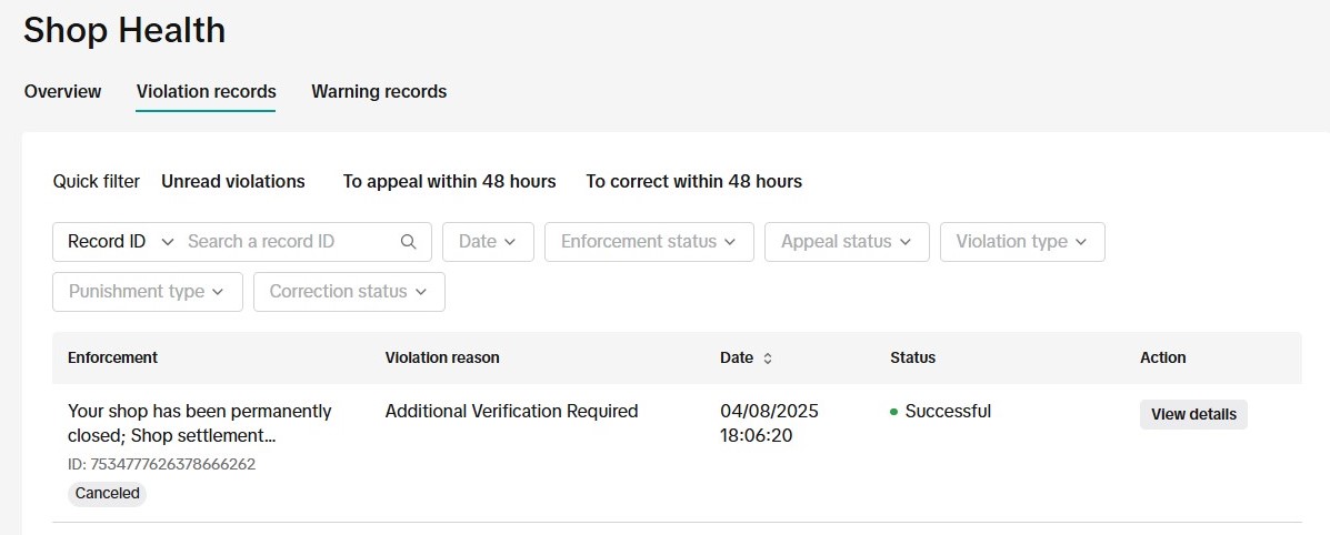 TikTok Shop – Additional Verification, Full Shop Deactivation &amp; Violation Reinstatement